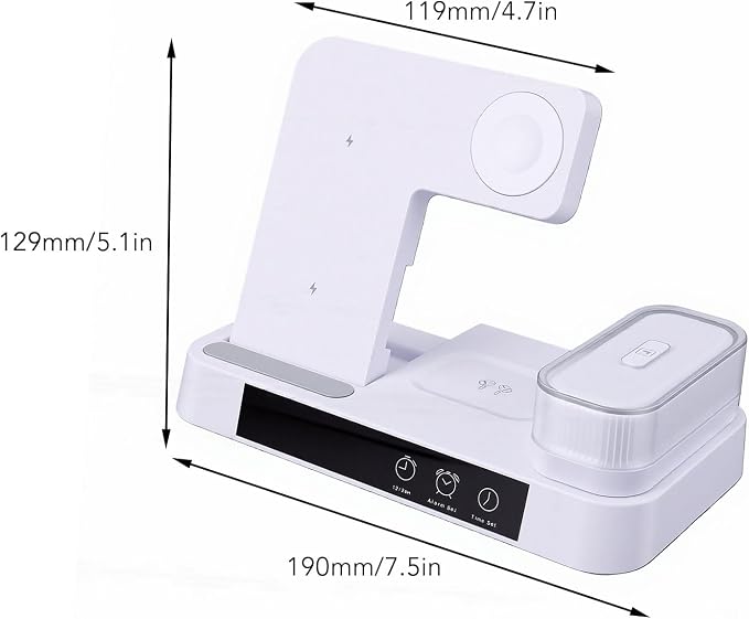 EBTOOLS 4 in 1 Magnetic Charging Station Wireless Charger Stand with LED Display Digital Clock Alarm RGB Night Light for Smartphones Watch Earbuds (Black)
