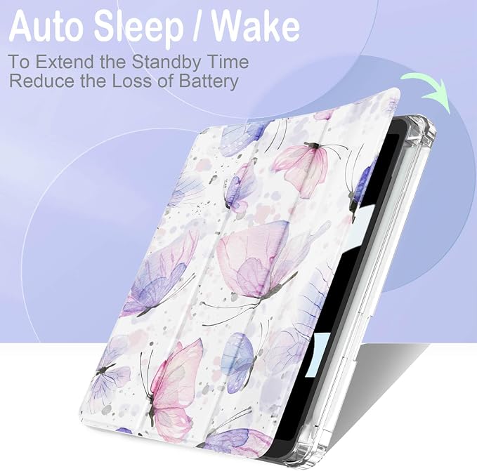 Feams Case for iPad mini 7 A17 Pro 2024/iPad Mini 6 2021 Slim Lightweight Trifold iPad mini 7 A17 Pro Case 8.3 Inch 2024 Clear Back Cover with Pencil Holder &amp Auto Sleep Blue Bow