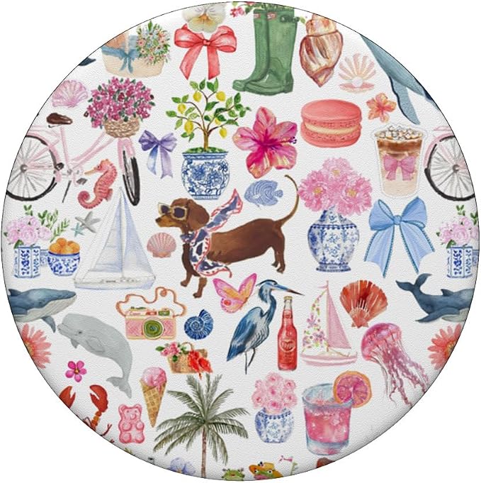 Aesthetic European Summer Bow Cute Dachshund Collage Art PopSockets PopGrip for MagSafe