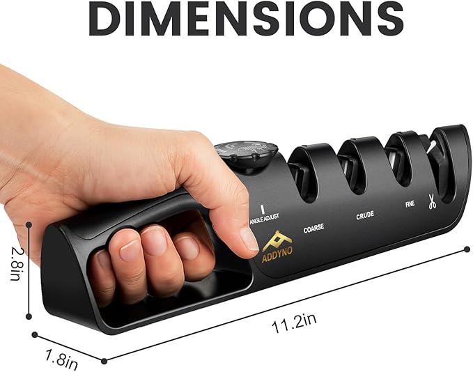 ADDYNO Knife Sharpener, Adjustable Angle 4-in-1 Kitchen Knife Sharpener, 3-Stage Coarse Sharpen Fine with Scissors Slot, Non-Slip Base Ergonomic Handle for Household Knives and Scissors