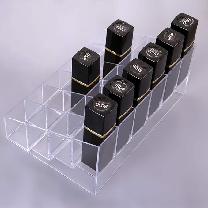 Benbilry Lipstick Holder, 24 Slots Clear Acrylic Lipstick Organizer Display Transparent Makeup Organizer(24 slots)