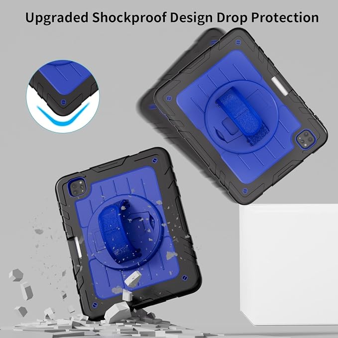 iPad Pro 11 inch Case with Rotating Stand &amp Shoulder Strap Heavy Duty Shockproof Cover with Pencil Holder for iPad Pro 11-inch 4th/3rd/2nd/1st Gen (Black)