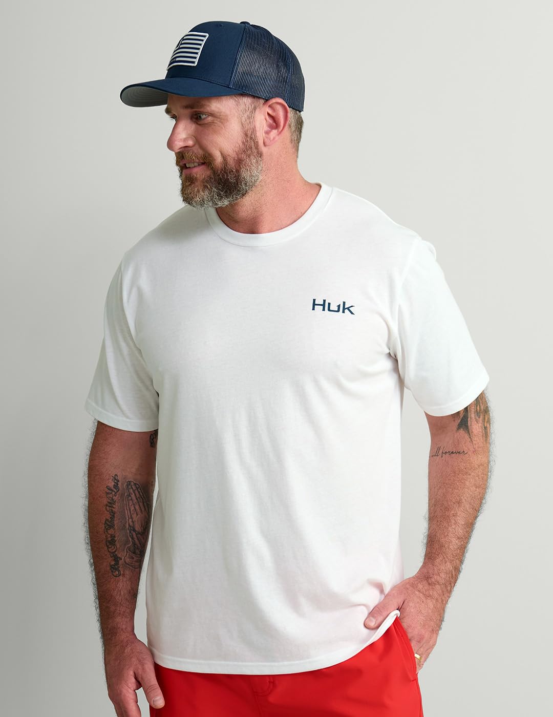 HUK Mens Fishing Graphic Tee, Performance Short Sleeve, Quick-Dry, Salute - White, X-Large