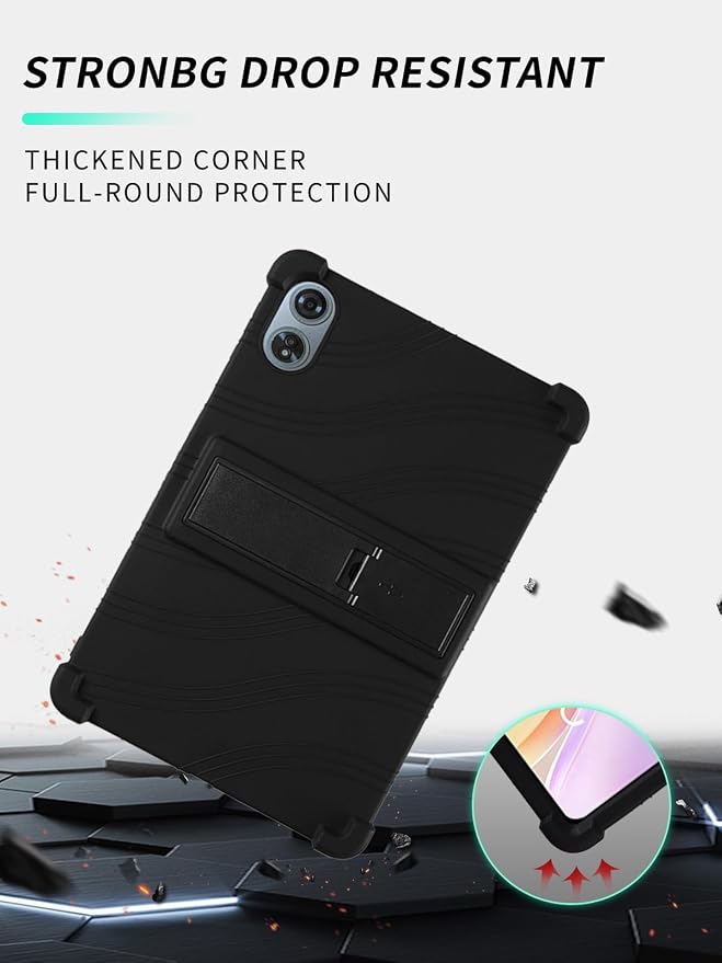 Case for Odea A12 Android 15 Tablets 12 Inch Tablet 2025- Soft Silicone Shock Proof Lightweight Stand Rubber Shell Protective CoverKids Friendly Soft Silicone Adjustable Stand CoverBlack