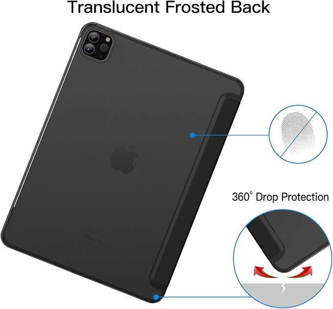 JETech Case Cover for iPad Pro 11 4/3/2 (2022/2021/2020) Black | Slim Translucent Back Design Tri-Fold Stand Auto Wake/Sleep Lightweight Shockproof Protection