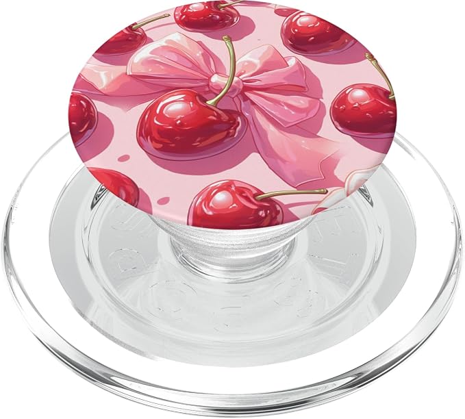 Coquette Cherry Pink Bow Cherry Lover Fruit PopSockets PopWallet for MagSafe