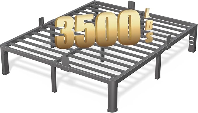 12 Inch California King Bed Frame with Rounded Corner and Headboard Hole Mattress Retainers 3500 LBS Metal Heavy Duty Steel Slats Support No Box Spring Needed Platform Noise Free Easy Assembly