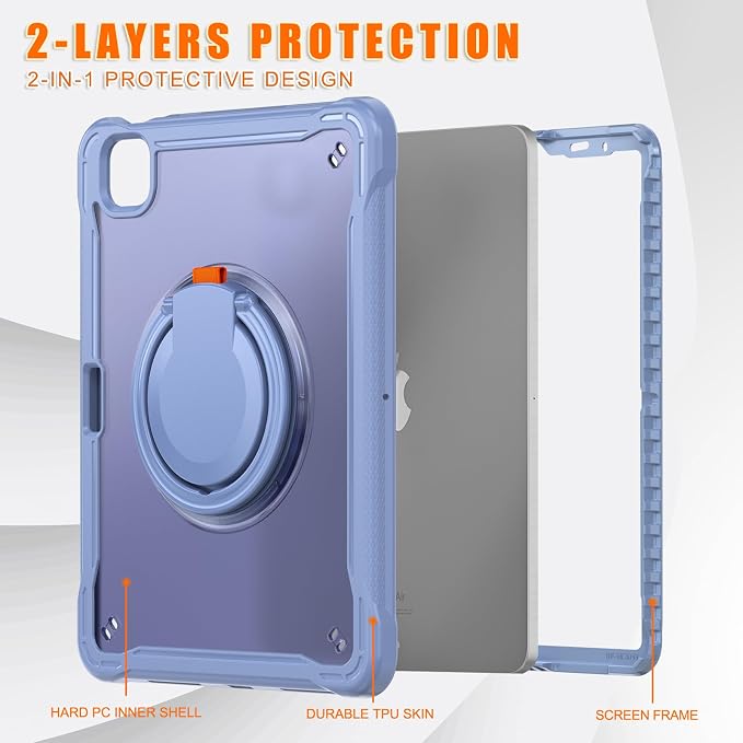 Batianda HaloCarry Case for iPad Pro 11 inch 2025 M5 2024 M4 Lavender Grey | Lightweight Dual-Layer Rugged Case with 360° Rotating Carry Ring Handle Stand and Pencil Holder Reinforced Corner Defen