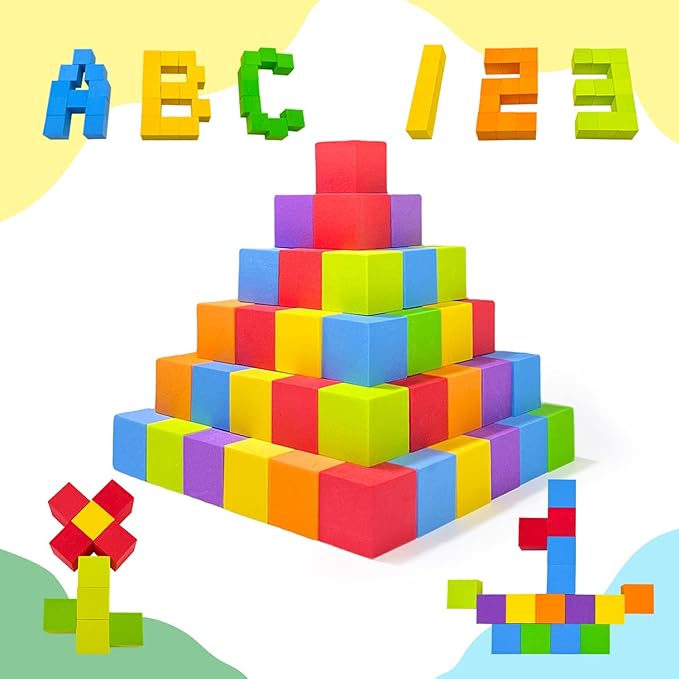 Foam Counting Blocks, 105 Pieces 1 Inch Soft Rainbow Math Counters Cubes, Math Manipulatives Preschool, Classroom Learning Supplies, Stacking Blocks for Kids Ages 3+