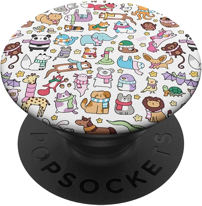 Cute Animals Doodles PopSockets PopGrip: Swappable Grip for Phones &amp Tablets PopSockets Adhesive PopGrip