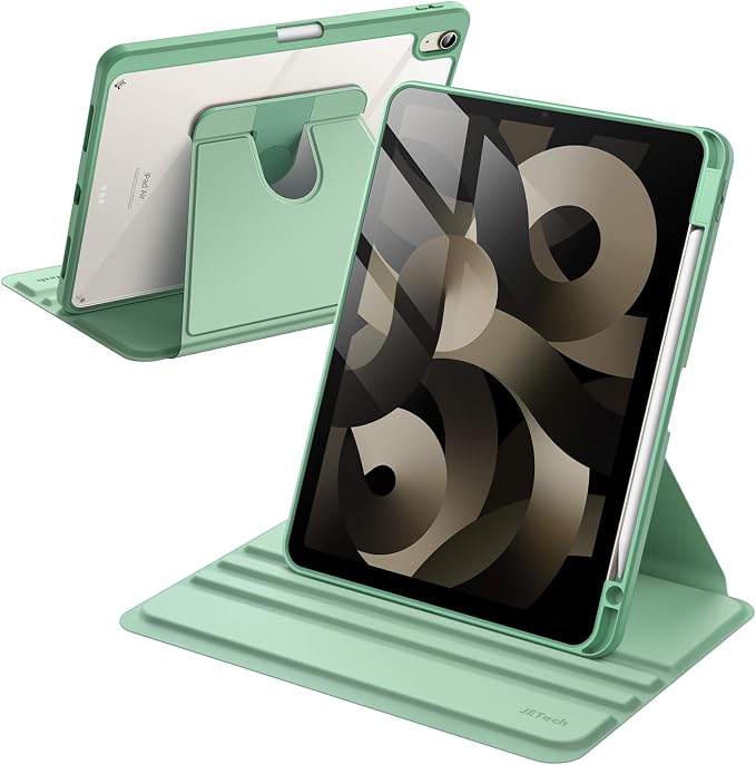 JETech Rotating Case ONLY for iPad Air 11-Inch M4/M3/M2 (2026/2025/2024) iPad Air 5/4 (2022/2020 5th/4th Generation 10.9-Inch) 360 Degree Rotation Protective Stand Cover Clear Back (Black)