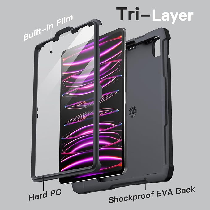 JETech Kids Case for iPad 6th/5th Gen 9.7 (2018/2017) Black | Built-in Screen Protector 360° Rotating Handle Stand Shockproof Full-Body Protection Kid-Friendly Design