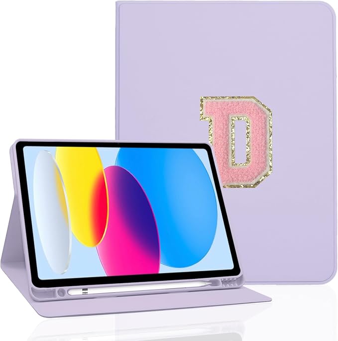 for iPad 9th Generation 10.2 Inch 2021/2020/2019 Case Initial Chenille Letter Suture Personalized for iPad 9th/8th/7th Generation Case with Auto Sleep/Wake Pencil Holder (Black A)