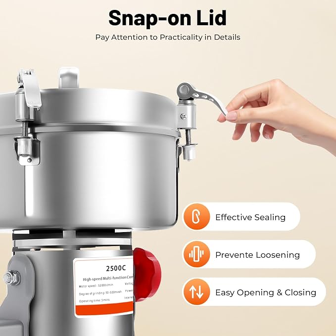 Electric Grain Mill, 2500g Capacity High-speed Grain Mill Grinder, Food-grade