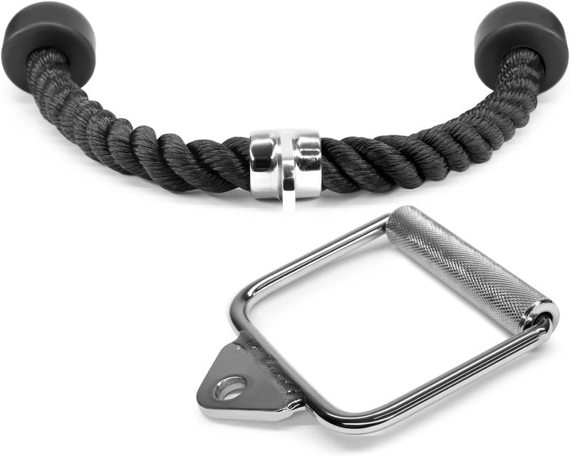 Yes4All Combo Tricep Rope & Single D-Handle for Cable Machine – Chrome D-Handle Cable Attachment – Tricep Rope Pull Down
