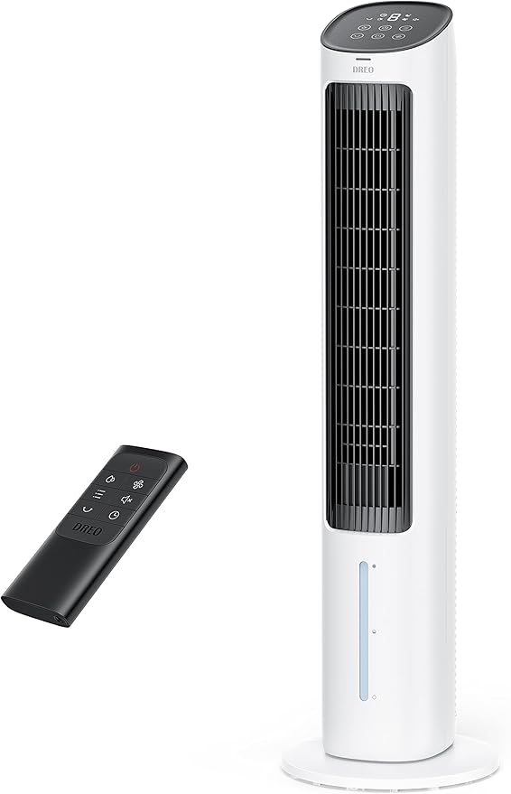DREO Cooling Fans That Blow Cold Air, 40" Evaporative Air Cooler, 2023 Upgrade Tower Fan for Bedroom with 80° Oscillating, Ice Packs, Remote Control, 3 Modes 4-Speed Quiet Floor Fan Home/Office