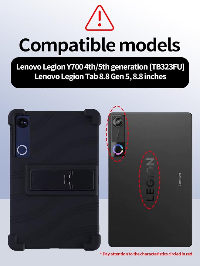 Silicone Case with Kickstand for Lenovo Legion Y700 Gen 4 / Gen 5 8.8 [TB323FU] Shockproof Protective Cover with Stand for Gaming Tablet (Black)