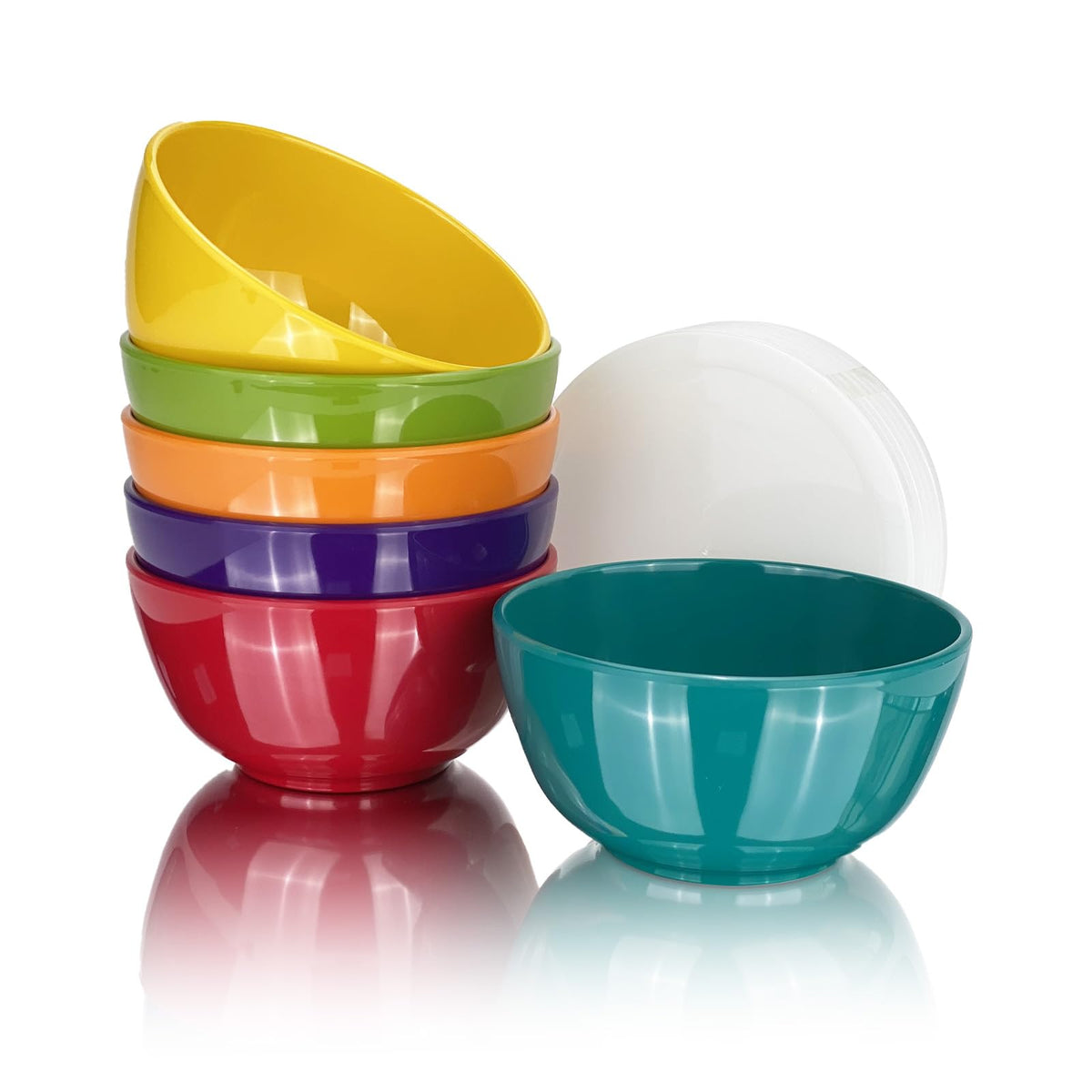 Haimenlite Set of 6 100% Melamine 28oz Salad Bowls Set,6 inch Round Melamine Soup Bowls,Melamine Dinnerware sets for Home Dinner Party or Picnic,Break-resistant and BPA Free,Multicolor (With Lid)