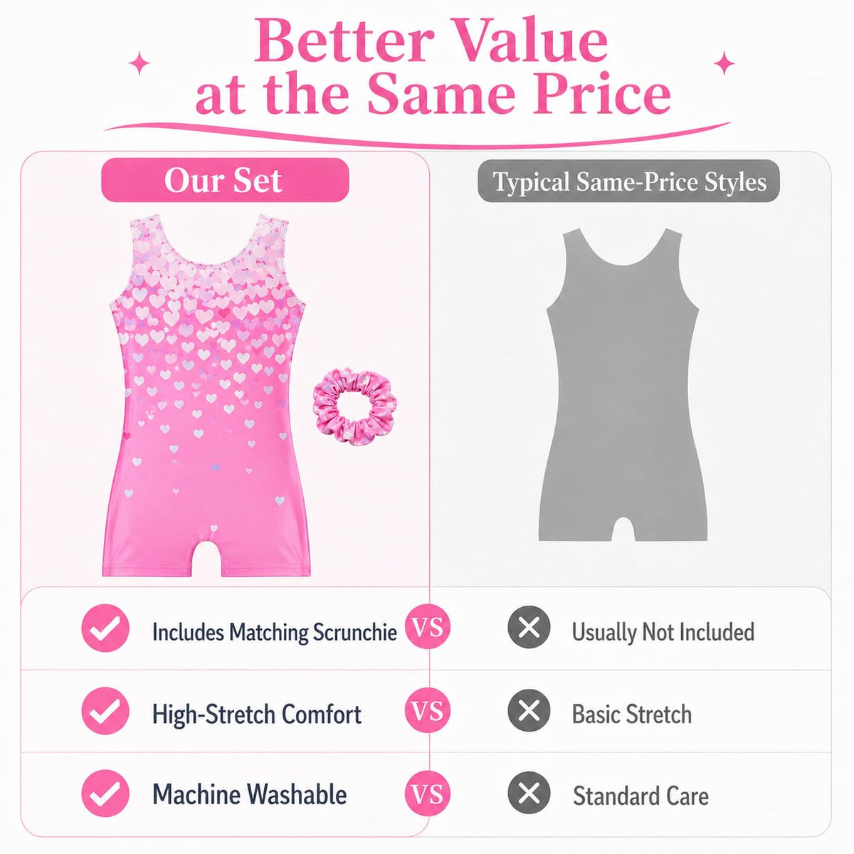 Tstiti Gymnastics Leotards For Girls with Hair Scrunchie