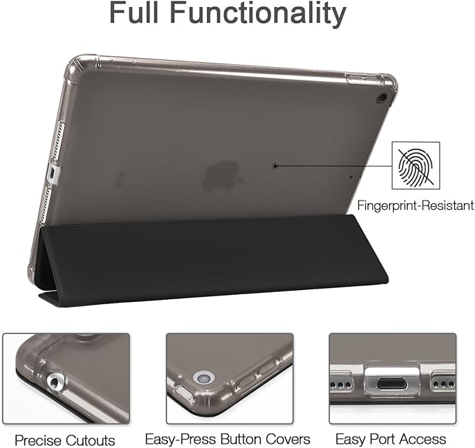 JOYLAND Pink Bow Compatible with iPad 6th/5th Generation (2018 2017 Model 9.7 Inch)iPad Air 2/Air 1 (9.7 Inch) with Pencil Holder-Trifold Stand Protective Cover with Soft TPU BackBlack