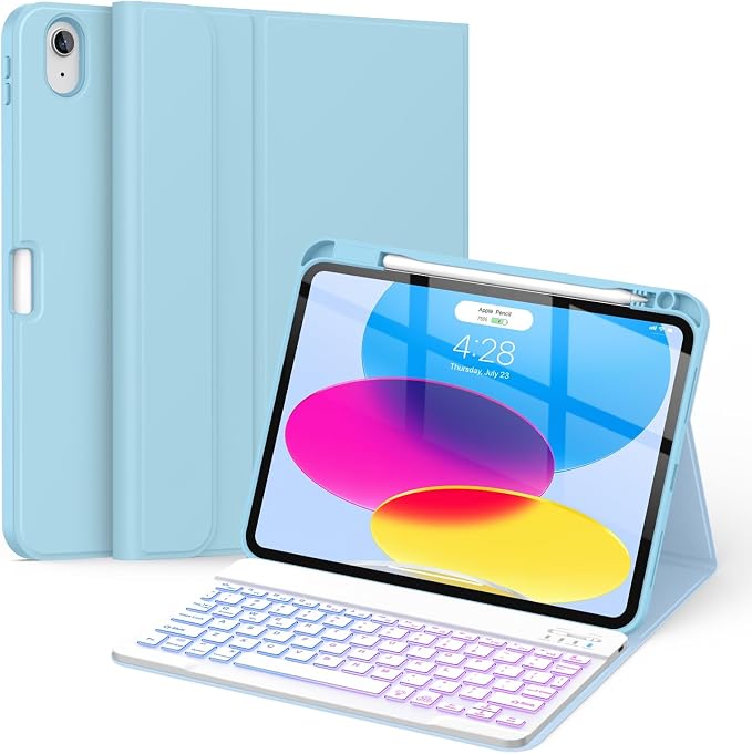 Soke for iPad (A16) 11th/10th Gen Case with Keyboard Black Marble | For iPad 11/10.9 inch(2025/2022) 7 Color Backlight Magnetic wireless Detachable Keyboard Case Built-in Pencil Holder