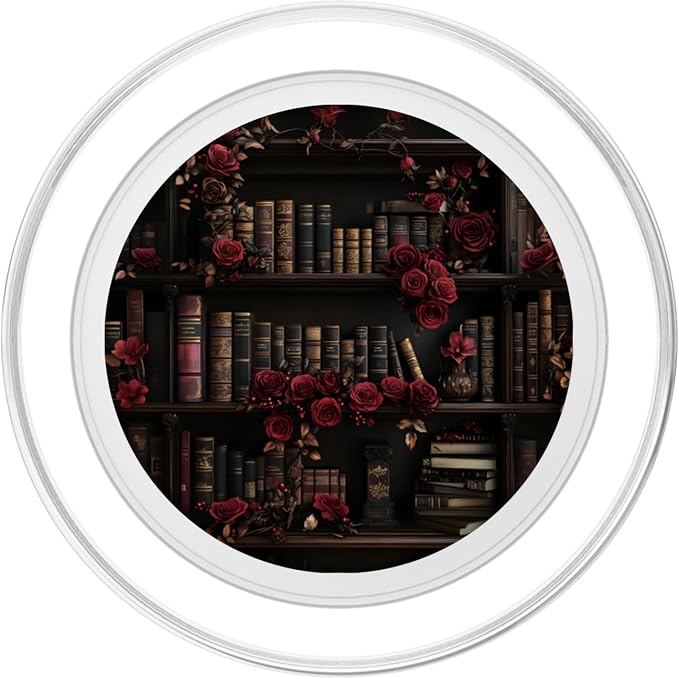 Goth Dark Fantasy Bookshelf with Vintage Books and Roses PopSockets PopWallet for MagSafe