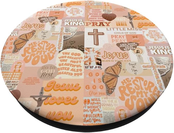 Orange Aesthetic Christian Bible Verse Jesus Cross Collage PopSockets Adhesive PopGrip