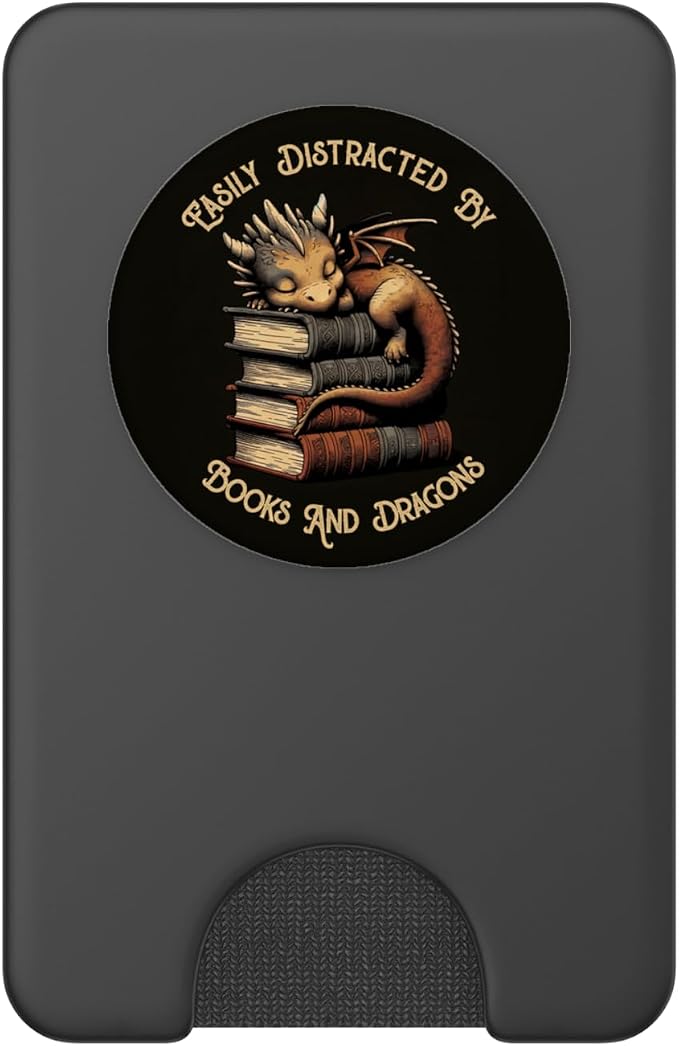 Easily Distracted by Books &amp Dragons Funny Bookworm Reading PopSockets Adhesive PopGrip