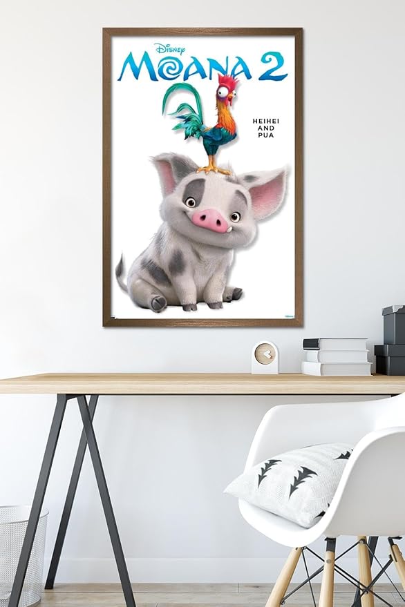 Disney Moana 2 - Heihei and Pua Feature Series Wall Poster, 34L" x 22.4W", Bronze Framed Version
