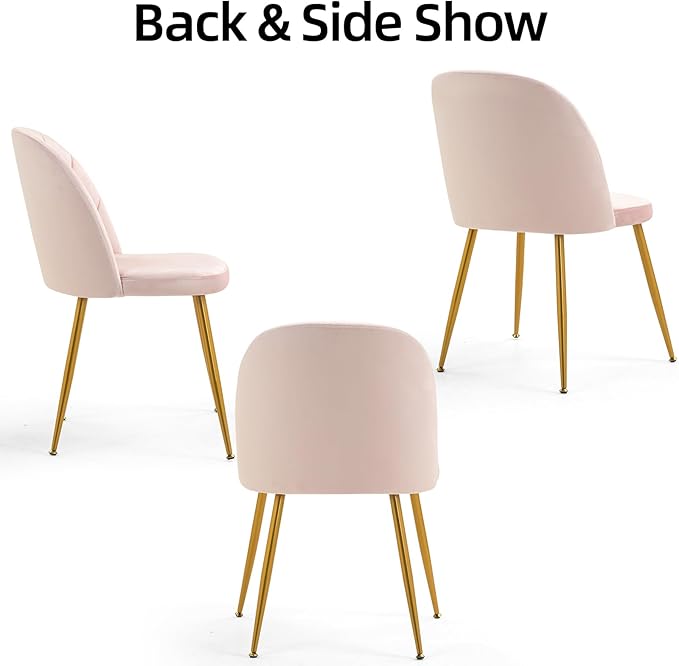 Velvet Dining Chairs Set of 4, Upholstered Mid Century Modern Dining Chairs, Armless Accent Chair with Metal Gold Legs for Living Room, Kitchen, Dining Room, Pink