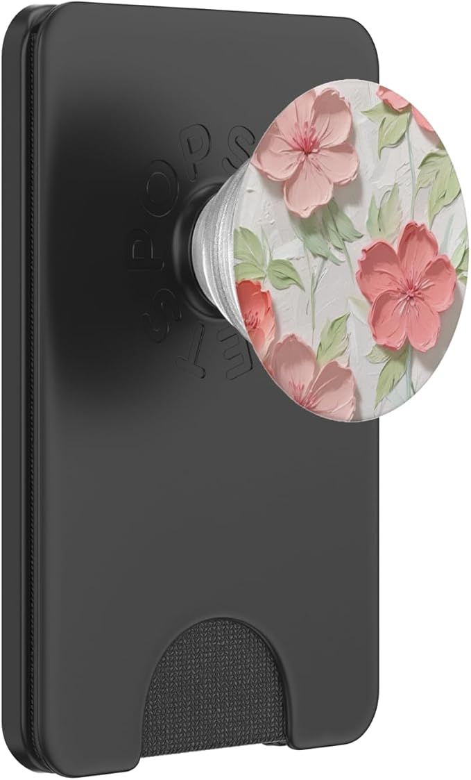 Pink Flowers &amp Green Leaves Pastel Art PopSockets PopWallet for MagSafe