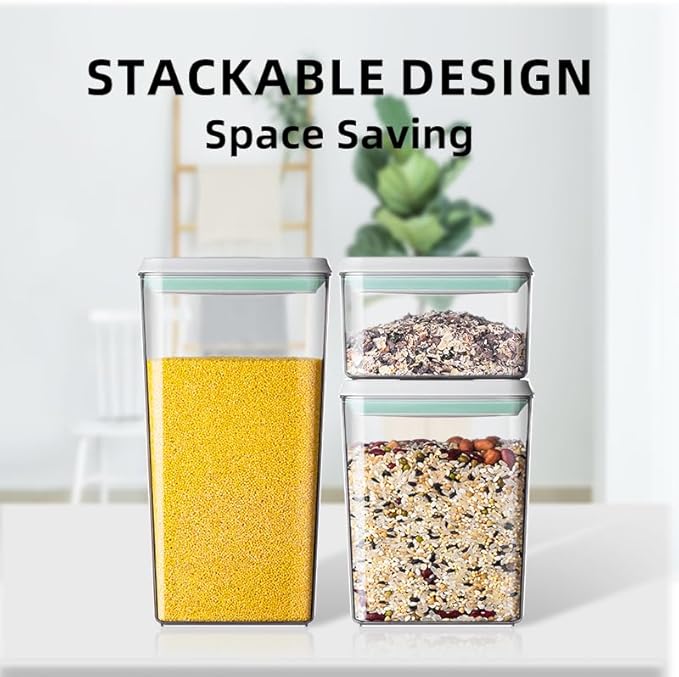 Food Storage Containers with Lids Airtight- 3Pcs BPA-Free Kitchen and Pantry Organization Pop Containers, Leakproof Stackable Kitchen Storage Containers for Cereal, Flour, Sugar (0.5, 1.2, 1.8 QT)
