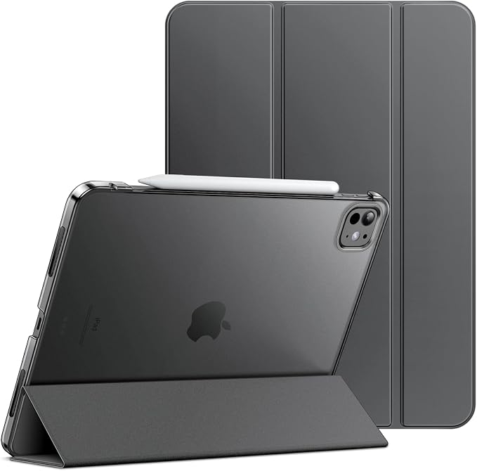 JETech Case Cover for iPad Pro 11 M5/M4 Black | For 2025/2024 Models Translucent Back Tri-Fold Stand Auto Wake/Sleep Shockproof