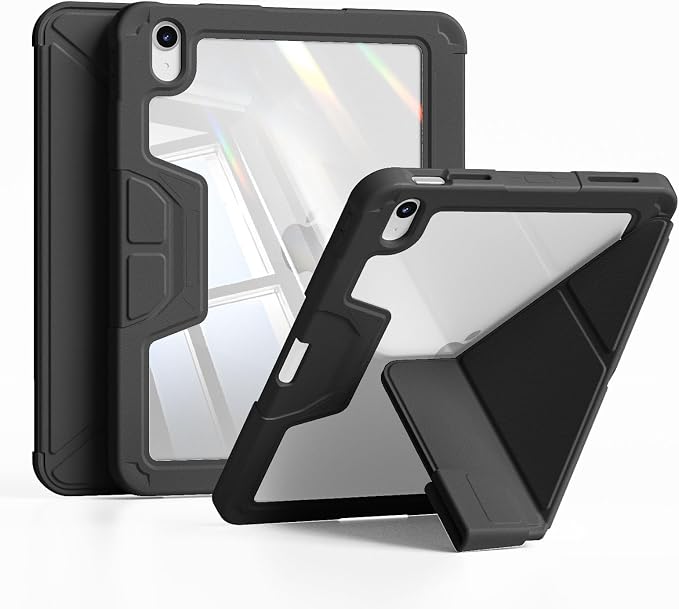 Case for iPad (A16) 11th Gen 11'' 2025/iPad 10th Gen 10.9'' 2022 | Shockproof Protective Cover with Pencil Holder Multi-Angle Stand Clear Back Support Touch ID &amp Auto Sleep/Wake (Black)