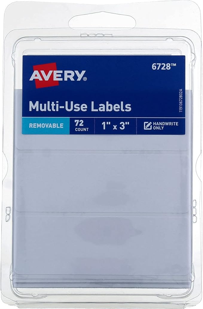 1" x 3" Rectangular Removable Label 72 Count [Set of 6]