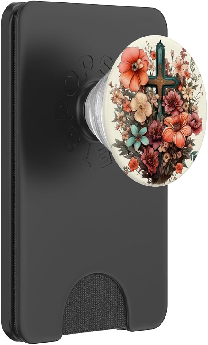 Christian Jesus Faith Cross Flowers Graphic PopSockets Adhesive PopGrip
