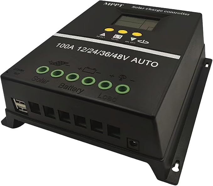 Saooer 100A MPPT Solar Charge Controller, 12/24/36/48V, LCD Display, Dual USB, Black