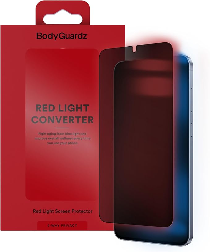 BodyGuardz Red Light Converter Screen Protector – Passive Red Light Therapy for Face - Promotes Better Sleep Healthier Skin Reduced Eye Strain – 9H Tempered Glass Easy Install (Galaxy S26)