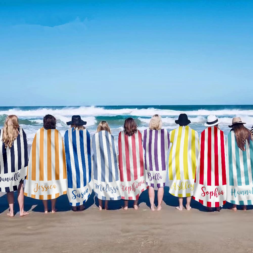 MeMoShe Personalized Beach Towel for Kids Custom Microfiber Beach Towels with Name Sand Free Pool Towel Quick Dry Blanket Stripes Print Beach Towels for Adults 30x60 Inch-Sky Blue