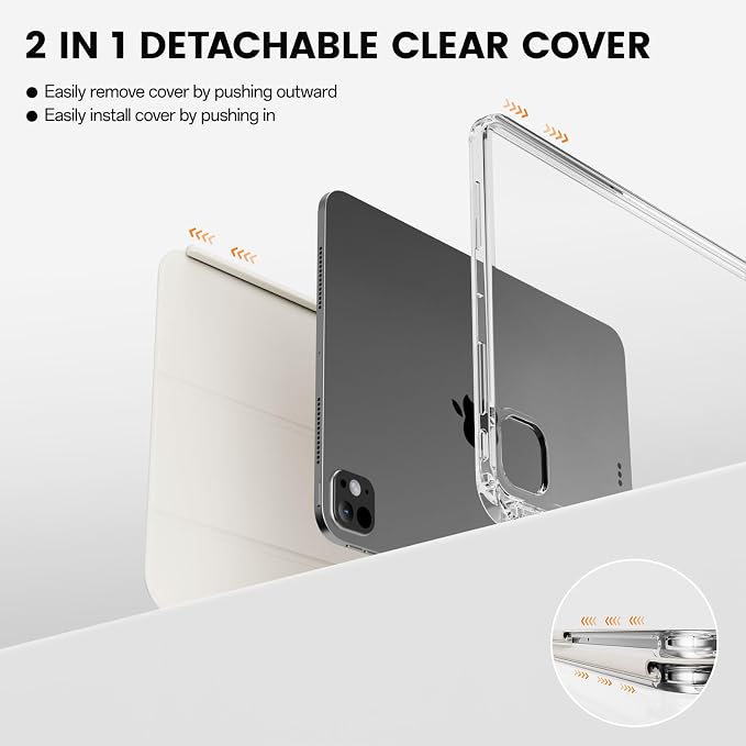Case for iPad Pro 11 Inch Case (M5/M4) 2025/2024 Black | Pencil Holder 2 in 1 Detachable Trifold Sliding Cover Clear Hard Back Shell Supports Pencil Pro Charging