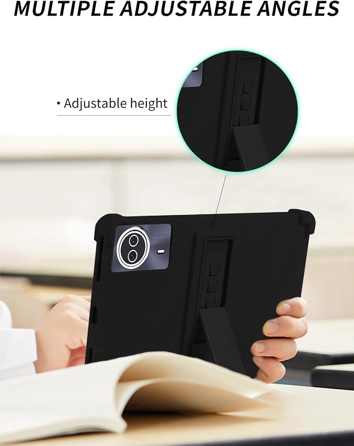 Case for TCL NXTPAPER 14/Callsky-Tech Ctab 14/BEYODFU A140 Tablet 14 inch，WUNIAK Shock Proof Lightweight Stand Rubber Shell Protective CoverKids Friendly Soft Silicone Adjustable Stand CoverBlack