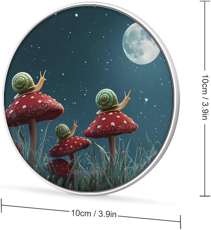 Moon Mushroom Snails Printed Wireless Charger Portable Charging Pad | LightweightAll Smartphone