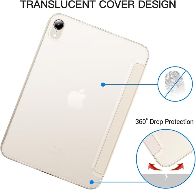 JETech Case Cover for iPad mini A17 Pro/6th Gen (2024/2021) Blue | Slim Translucent Back Design Tri-Fold Stand Auto Wake/Sleep Lightweight Shockproof Protection
