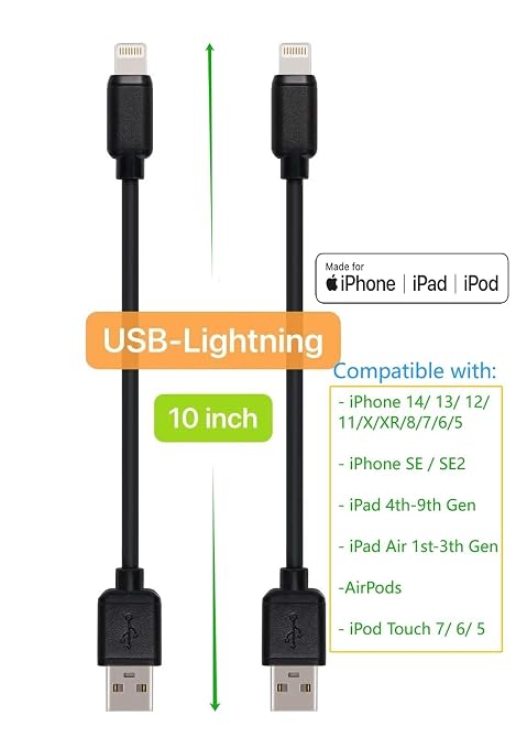 10-Pack Multi Short USB Cables &amp TypeC-C Cables for Charging Stations Compatible/w iPhone171615 iPhone14-5/ iPads/iPad mini/iPad Pros/Samsung Moblies &amp Tablets/Pixel &amp Nexus/HTC/Sony(Bl