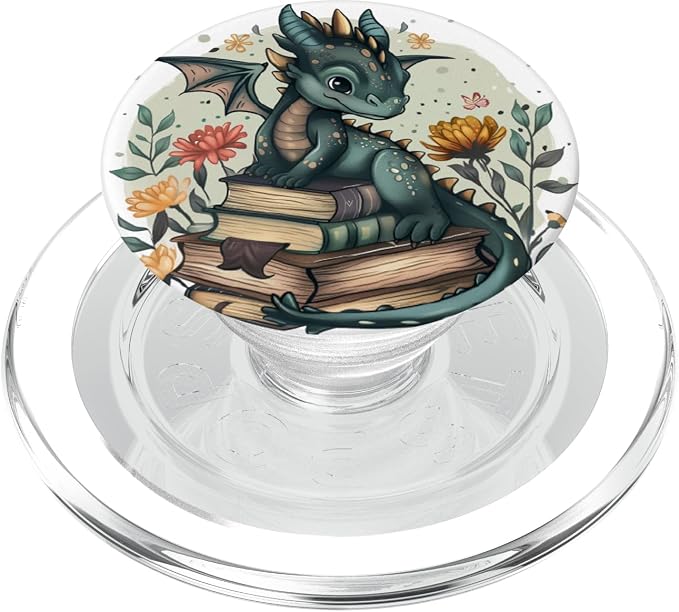 Book Lover Dragon Bookworm Reading Librarian PopSockets Adhesive PopGrip