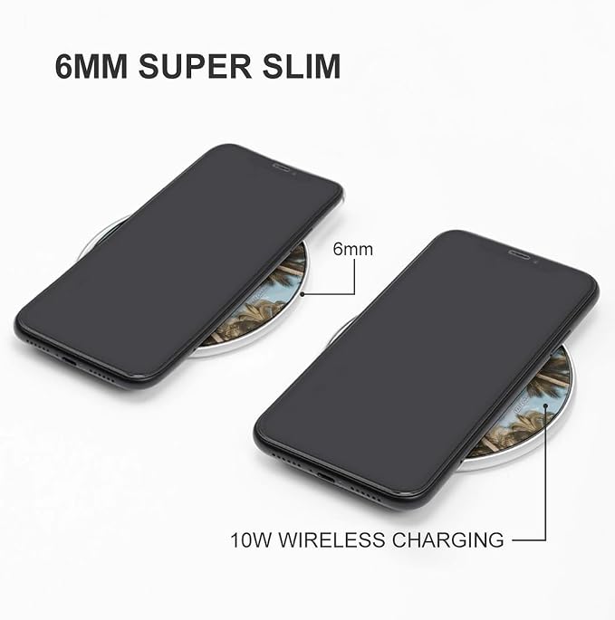 Tall Tropical Palm Trees Wireless Charger 10W Fast Charging Pad Anti-Slip Qi Certified Wireless Charging Pad Charging Station Portable Phone Charger for All Wireless Charging Smartphone