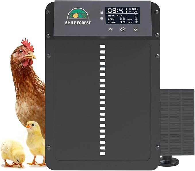 Automatic Chicken Coop Door with LCD Display, Solar Chicken Coop Door with Multiple Modes & USB-C Charging, Automatic Chicken Door with Light Sensor & Timer