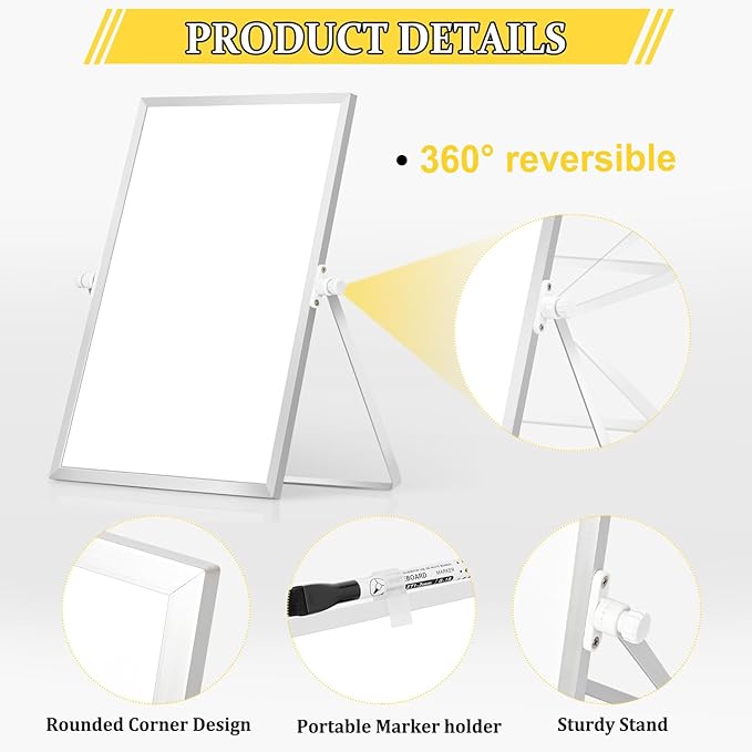 Dry Erase Magnetic White Board, 11" x 14" Double-Sided Desktop Whiteboard with Stand, Portable Small Whiteboard Set for Drawing, Office, Home