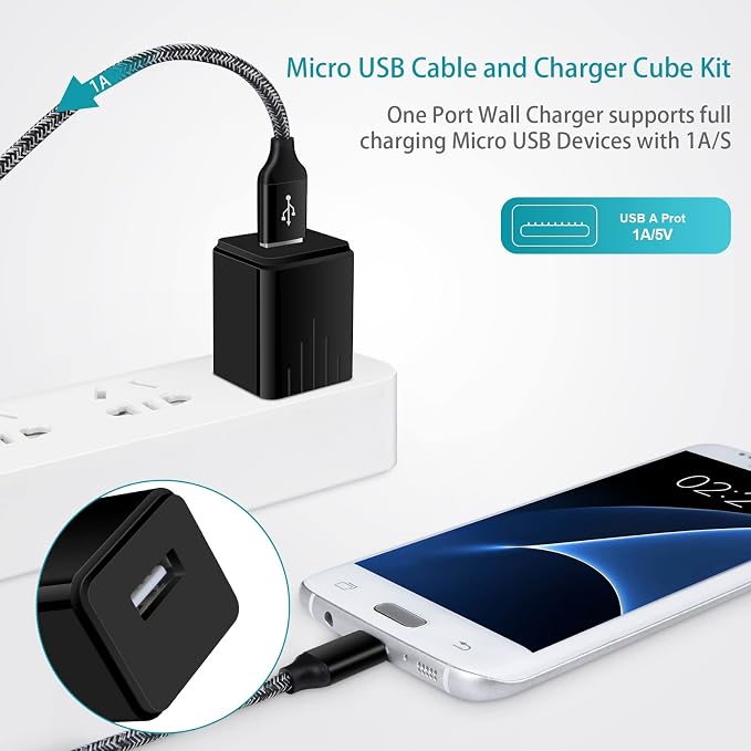 Micro Charger Phone Android Cables for Samsung Galaxy A9 Star LiteC8 J8 J7 | J3V J5J7V J3 Prime CrownS7 S6 S5 1A Wall Charger Box6FT Fast Micro Charging Cable