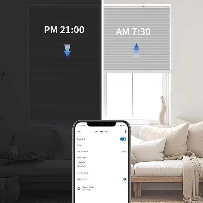THIRDREALITY ZigBee Smart Blind Gen2, Motorized 100% Blackout Window Shades with Remote, Cordless Honeycomb Blinds, Automatic Height, C2 Rechargeable Batteries Powered, 54" W x 74" H Beige/White